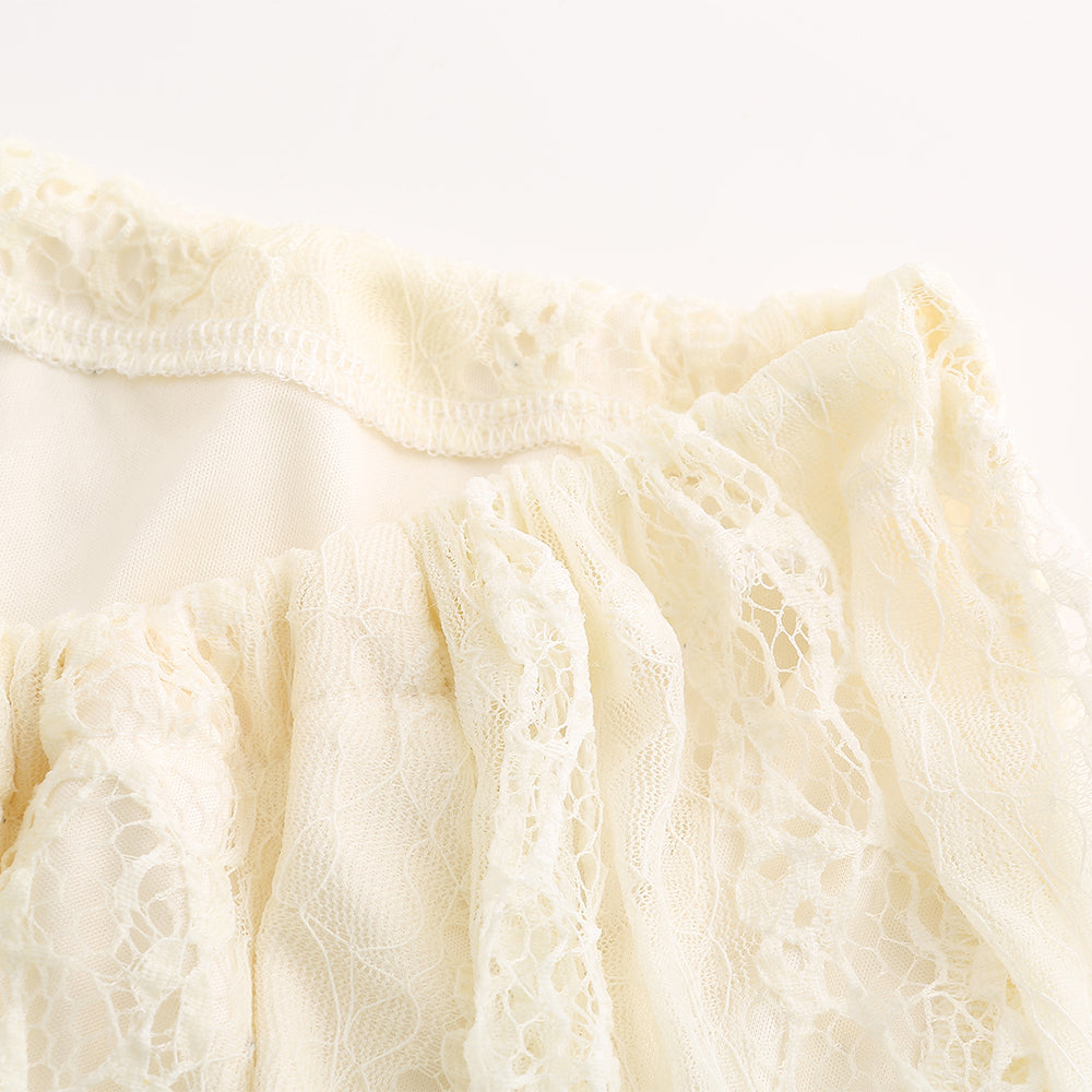 Women's round-neck long-sleeve lace ribbon-tied dress