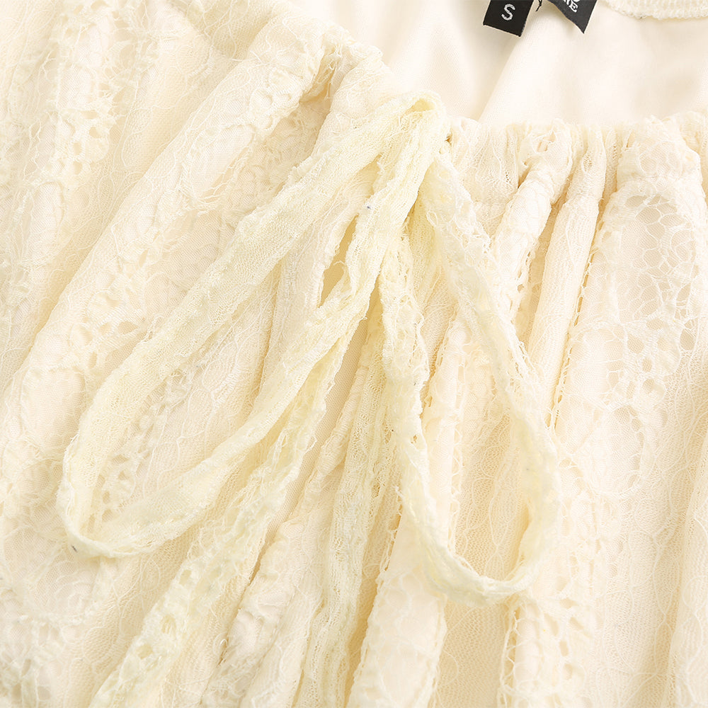 Women's round-neck long-sleeve lace ribbon-tied dress