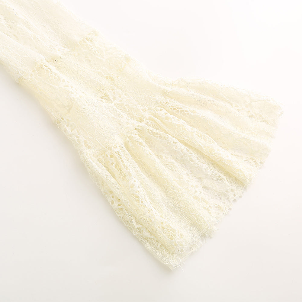 Women's round-neck long-sleeve lace ribbon-tied dress