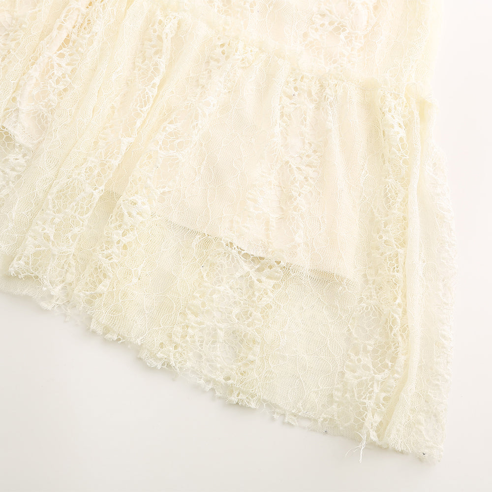 Women's round-neck long-sleeve lace ribbon-tied dress