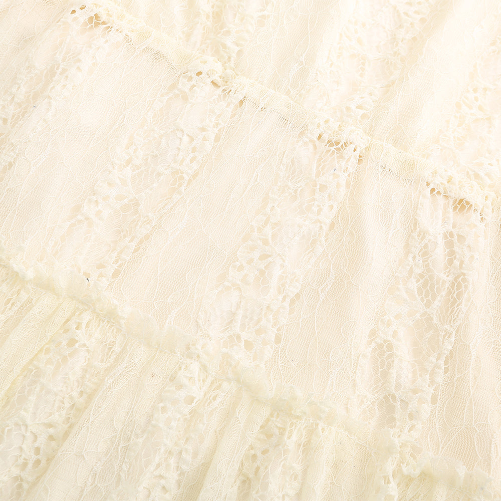 Women's round-neck long-sleeve lace ribbon-tied dress