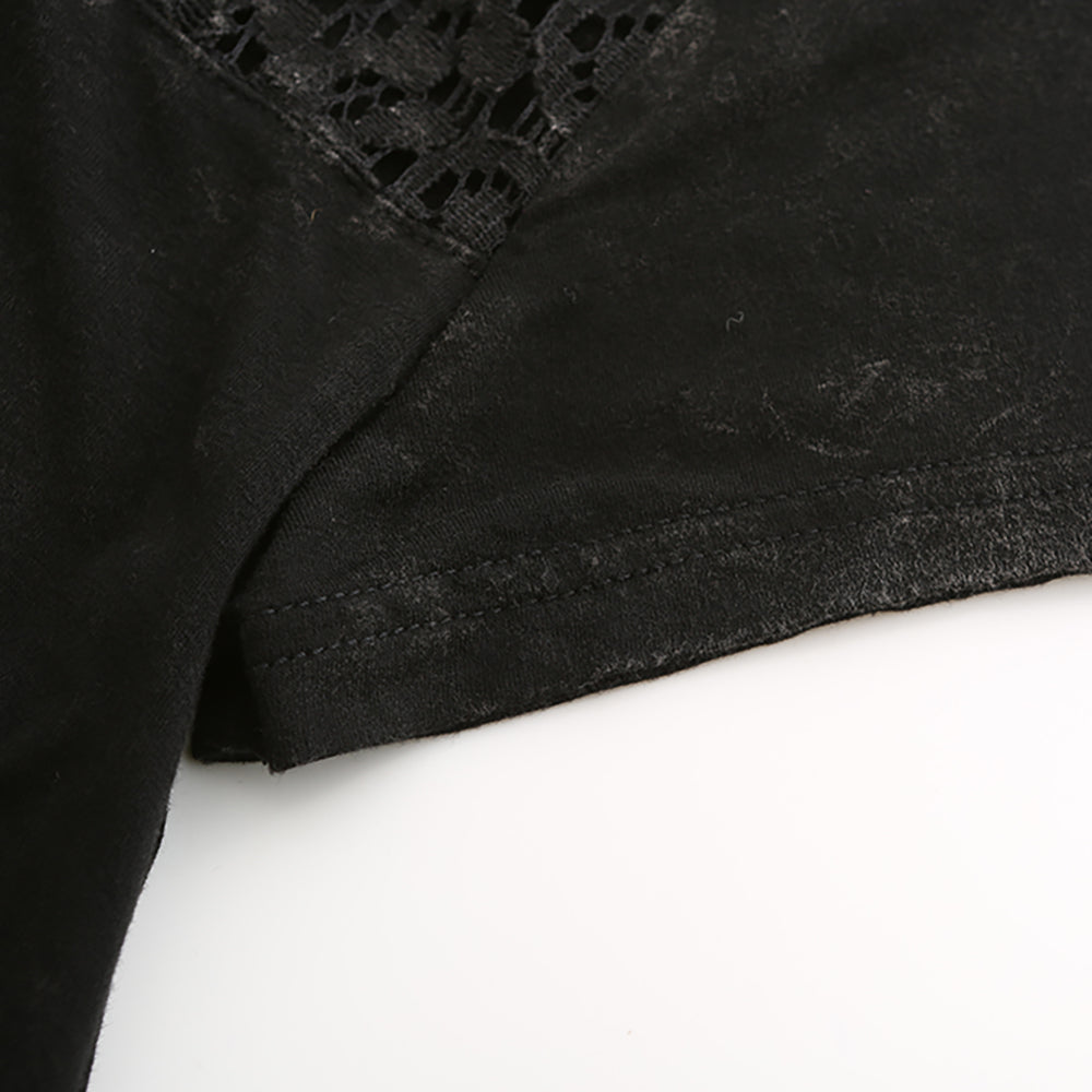 Women's lace-patchwork washed-cotton distressed short-sleeve dress