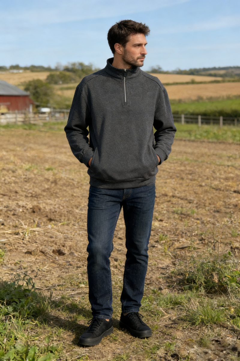 Men’s Thermal Quarter Zip Pullover – 280 GSM-M-01-003 Navy，Heather Grey