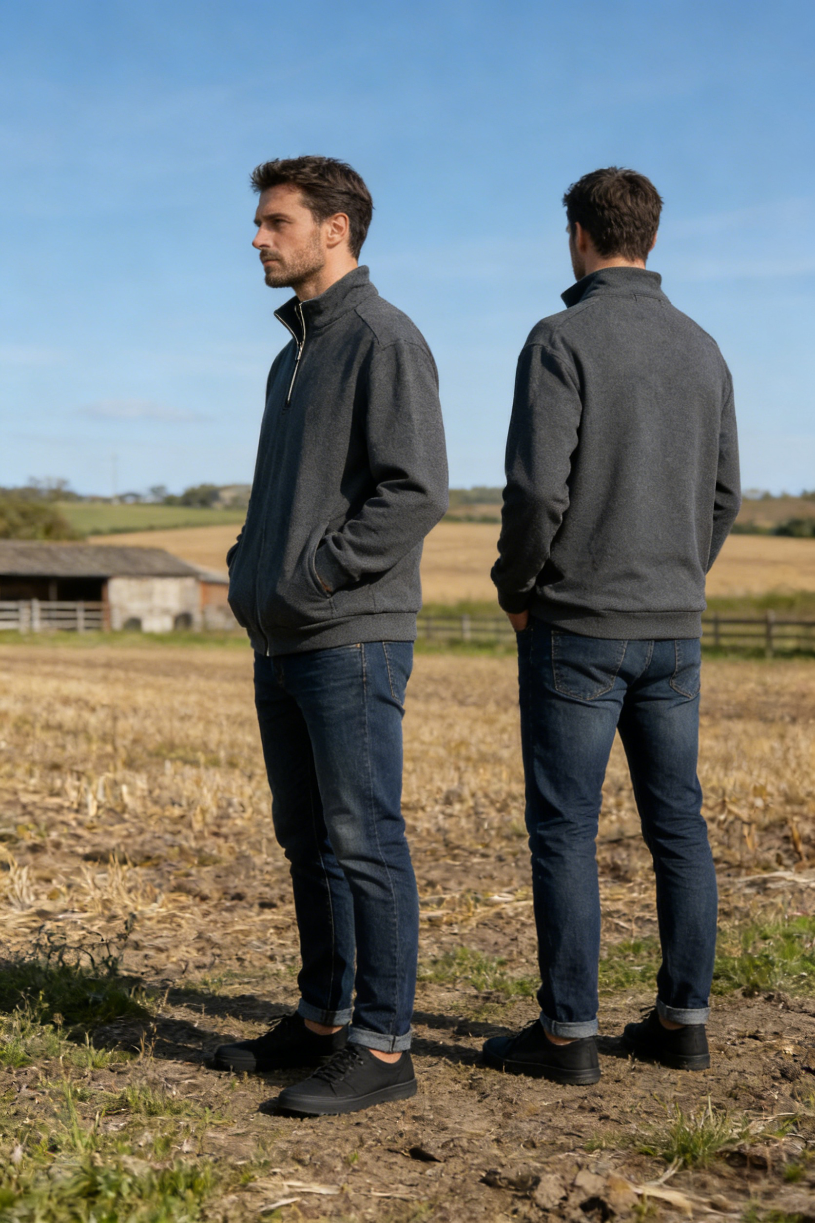 Men’s Thermal Quarter Zip Pullover – 280 GSM-M-01-003 Navy，Heather Grey