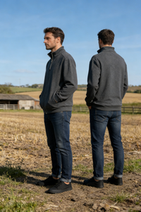 Men’s Thermal Quarter Zip Pullover – 280 GSM-M-01-003 Navy，Heather Grey