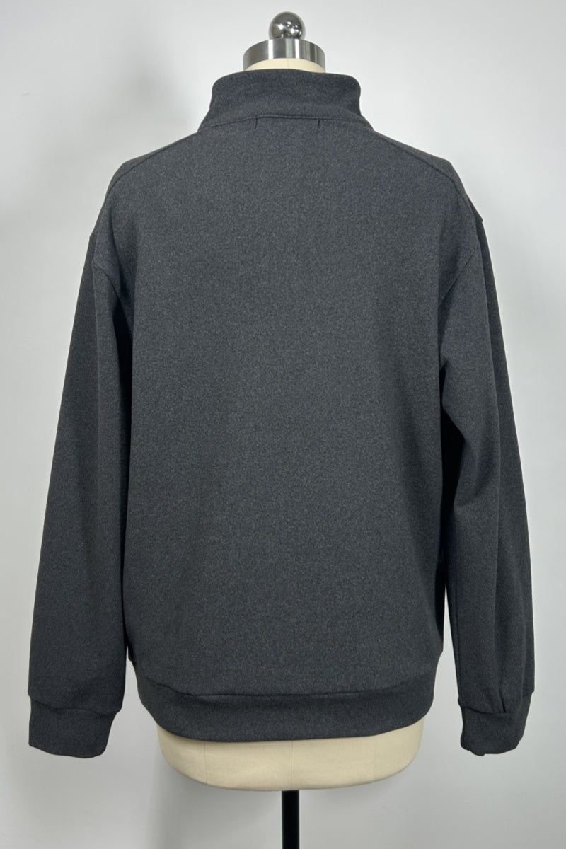 Men’s Thermal Quarter Zip Pullover – 280 GSM-M-01-003 Navy，Heather Grey