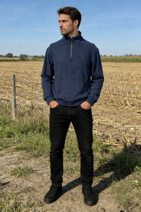 Men’s Thermal Quarter Zip Pullover – 280 GSM-M-01-003 Navy，Heather Grey