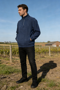 Men’s Thermal Quarter Zip Pullover – 280 GSM-M-01-003 Navy，Heather Grey