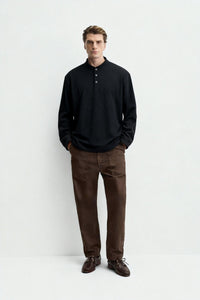 Camiseta Henley de manga larga para hombre | Mezcla de algodón 70% | 240 g/m² M-01-004 Azul marino