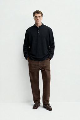 Camiseta Henley de manga larga para hombre | Mezcla de algodón 70% | 240 g/m² M-01-004 Azul marino