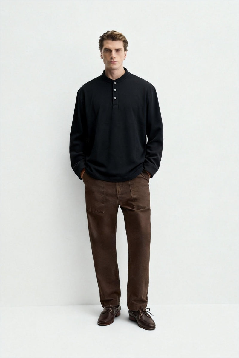 Men’s Long Sleeve Henley T-Shirt|70 Cotton Blend| – 240 GSM M-01-004 Black, Navy, Aggie