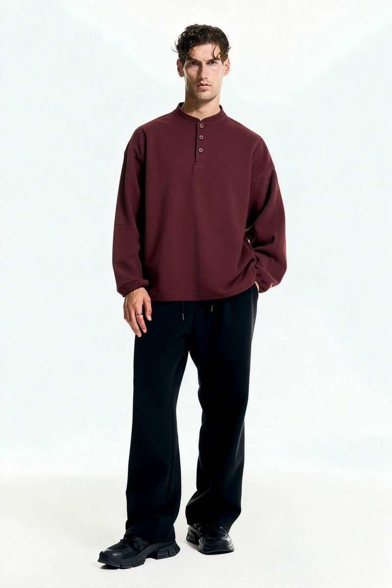 Camiseta Henley de manga larga para hombre | Mezcla de algodón 70% | 240 g/m² M-01-004 Azul marino