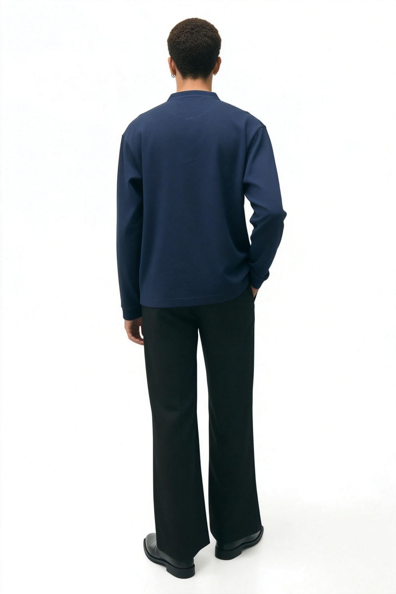 Camiseta Henley de manga larga para hombre | Mezcla de algodón 70% | 240 g/m² M-01-004 Azul marino