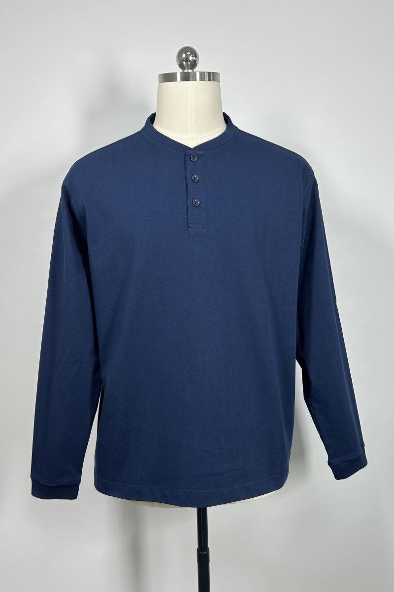 Camiseta Henley de manga larga para hombre | Mezcla de algodón 70% | 240 g/m² M-01-004 Azul marino