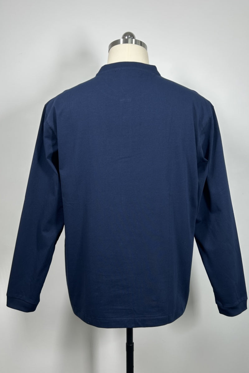 Camiseta Henley de manga larga para hombre | Mezcla de algodón 70% | 240 g/m² M-01-004 Azul marino