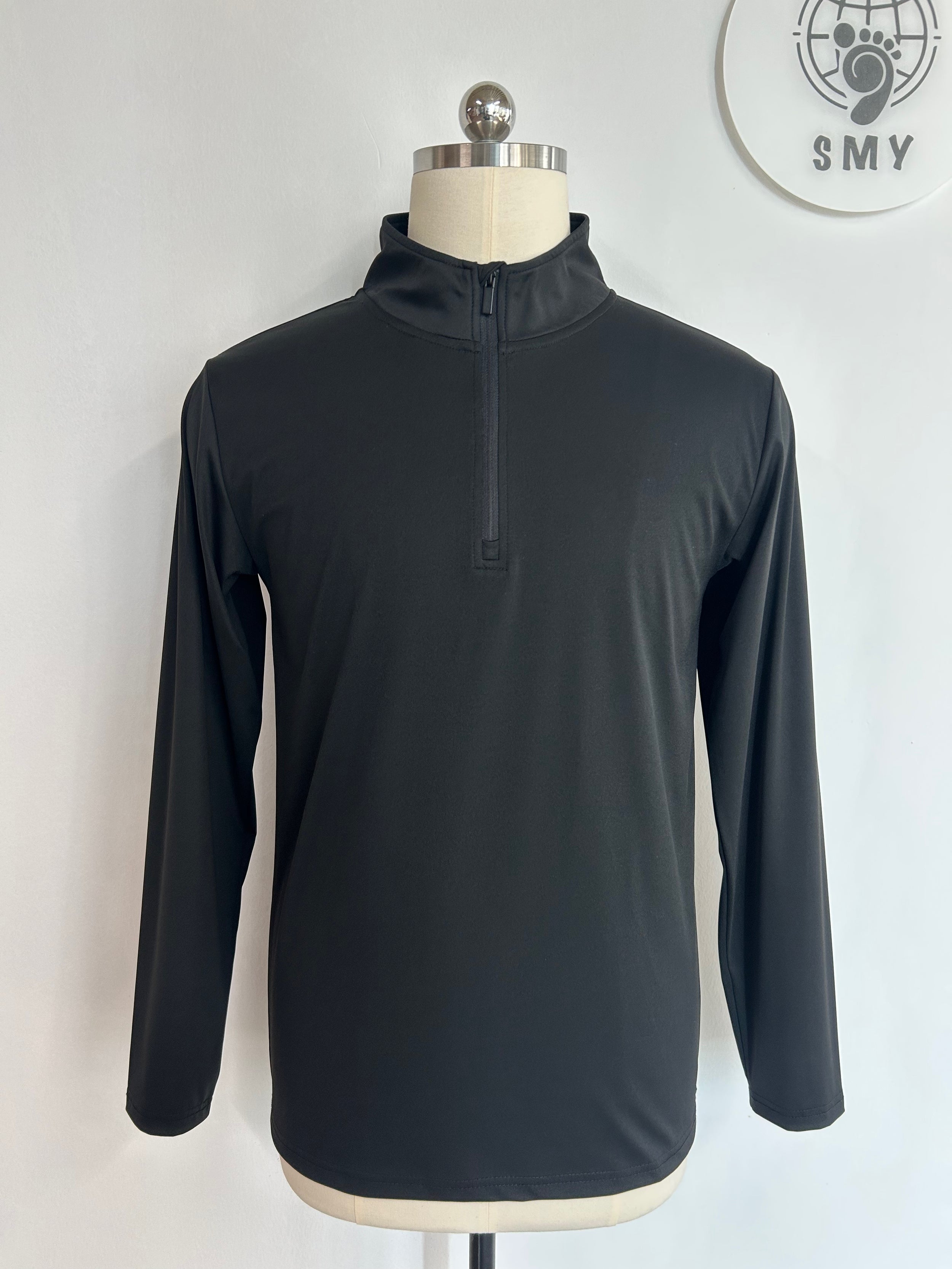 Suéter deportivo con cremallera de 1/4 para hombre | Protección UV 50+ | Ajuste seco - M-01-008 - Negro azabache
