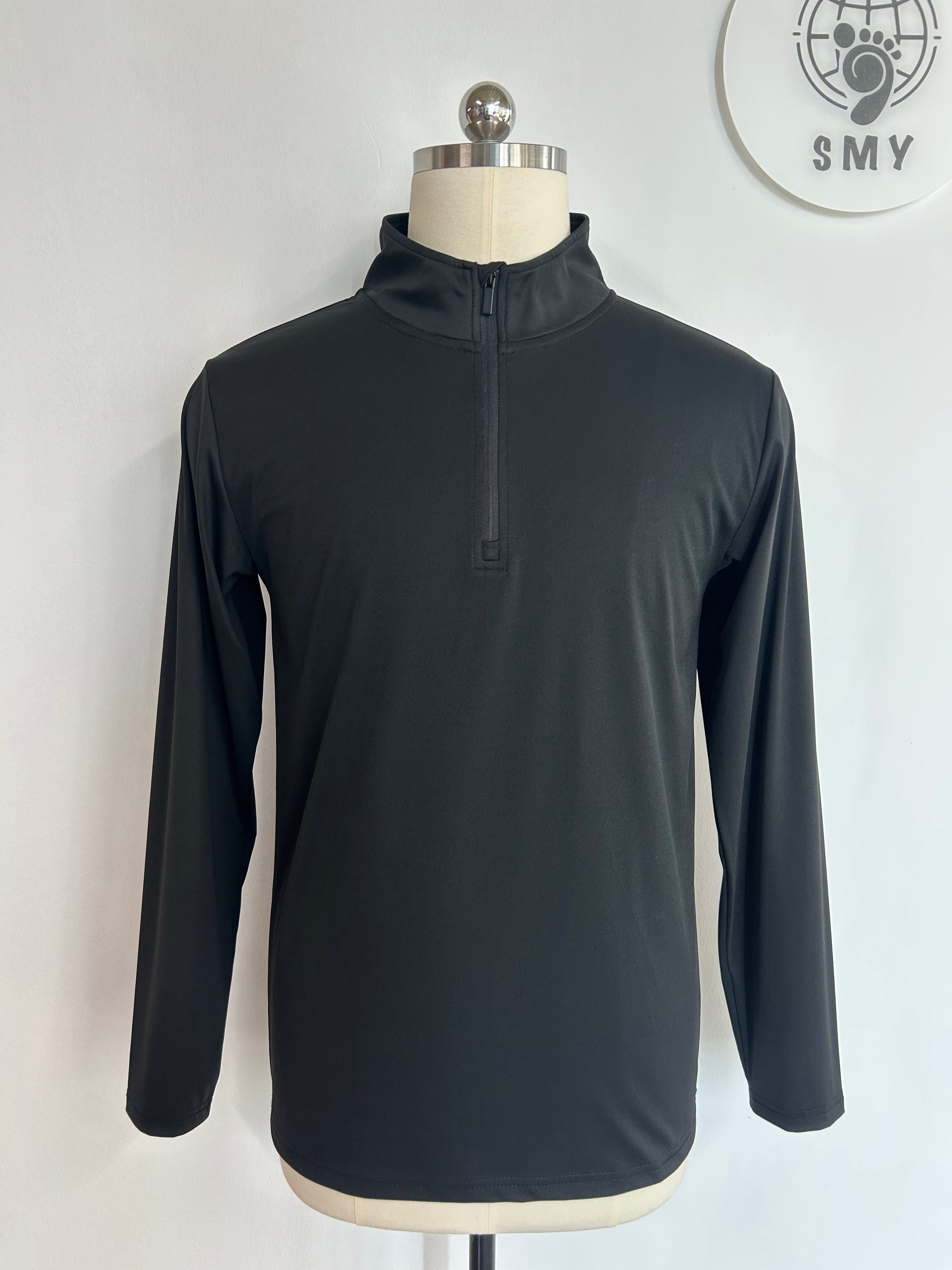 Suéter deportivo con cremallera de 1/4 para hombre | Protección UV 50+ | Ajuste seco - M-01-008 - Negro azabache