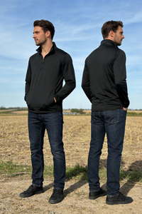 Suéter deportivo con cremallera de 1/4 para hombre | Protección UV 50+ | Ajuste seco - M-01-008 - Negro azabache