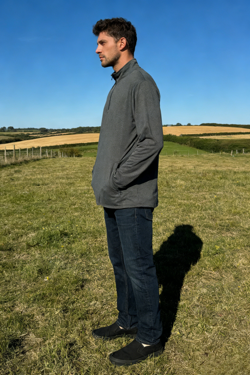 Eco Recycled Polyester 1/4 Zip Pullover | Light Weight|Dry Fit- M-01-008-Heather Charcoal