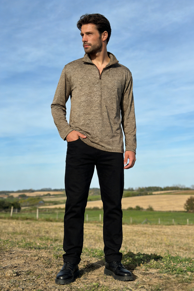 Men’s Performance  1/4 Zip Pullover | UV 50+ |Dry Fit- M-01-008-Heather Brown