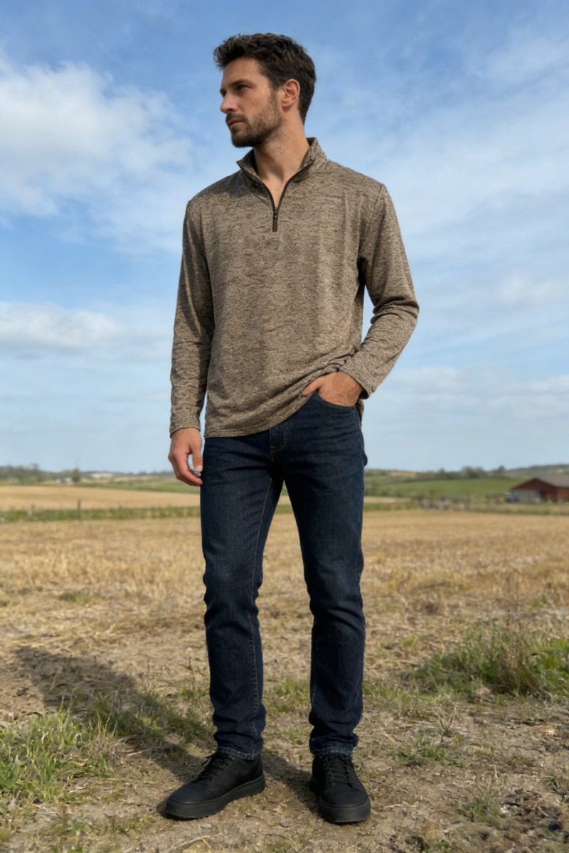 Men’s Performance  1/4 Zip Pullover | UV 50+ |Dry Fit- M-01-008-Heather Brown