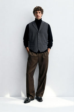 Chaleco clásico de lana de espiga para hombre | M-02-001 Carbón