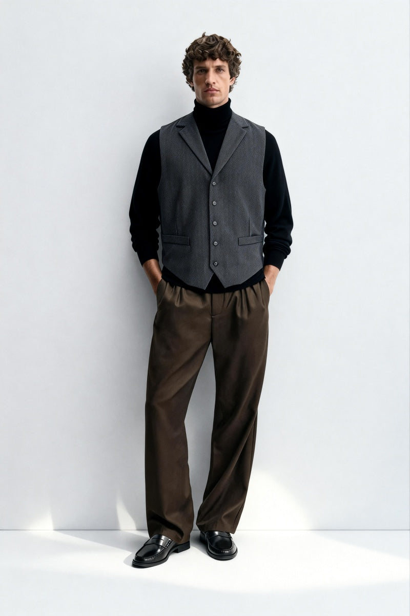 Chaleco clásico de lana de espiga para hombre | M-02-001 Carbón
