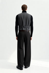 Chaleco clásico de lana de espiga para hombre | M-02-001 Carbón