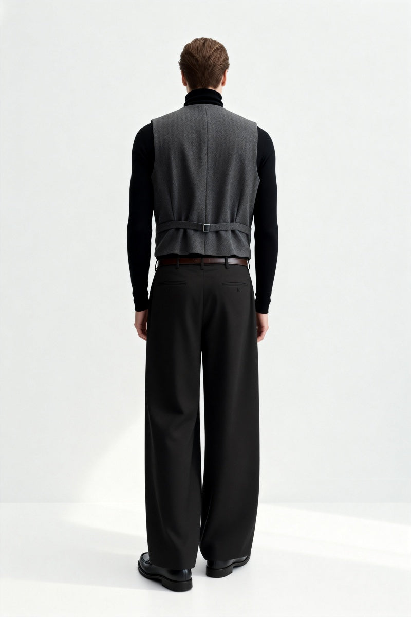 Chaleco clásico de lana de espiga para hombre | M-02-001 Carbón