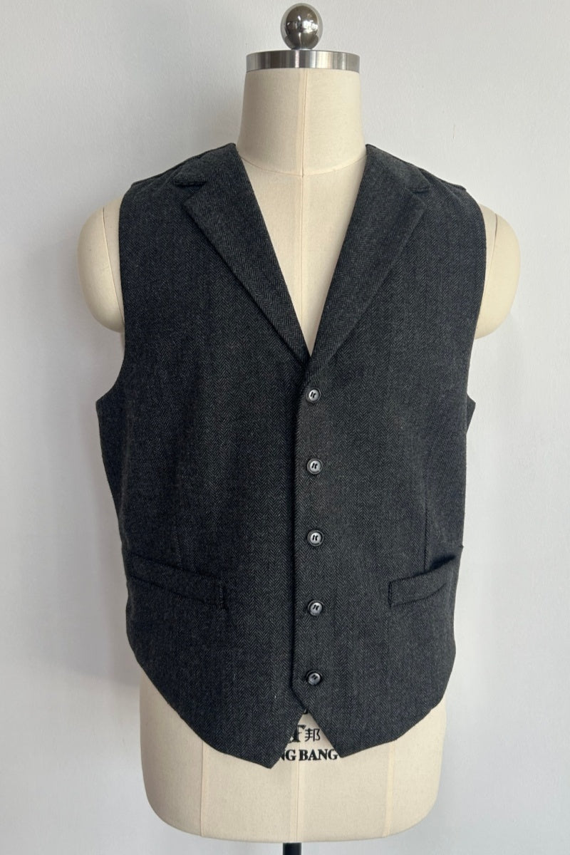 Chaleco clásico de lana de espiga para hombre | M-02-001 Carbón