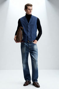 Men's Classic Herringbone Wool Vest|M-02-001 Navy