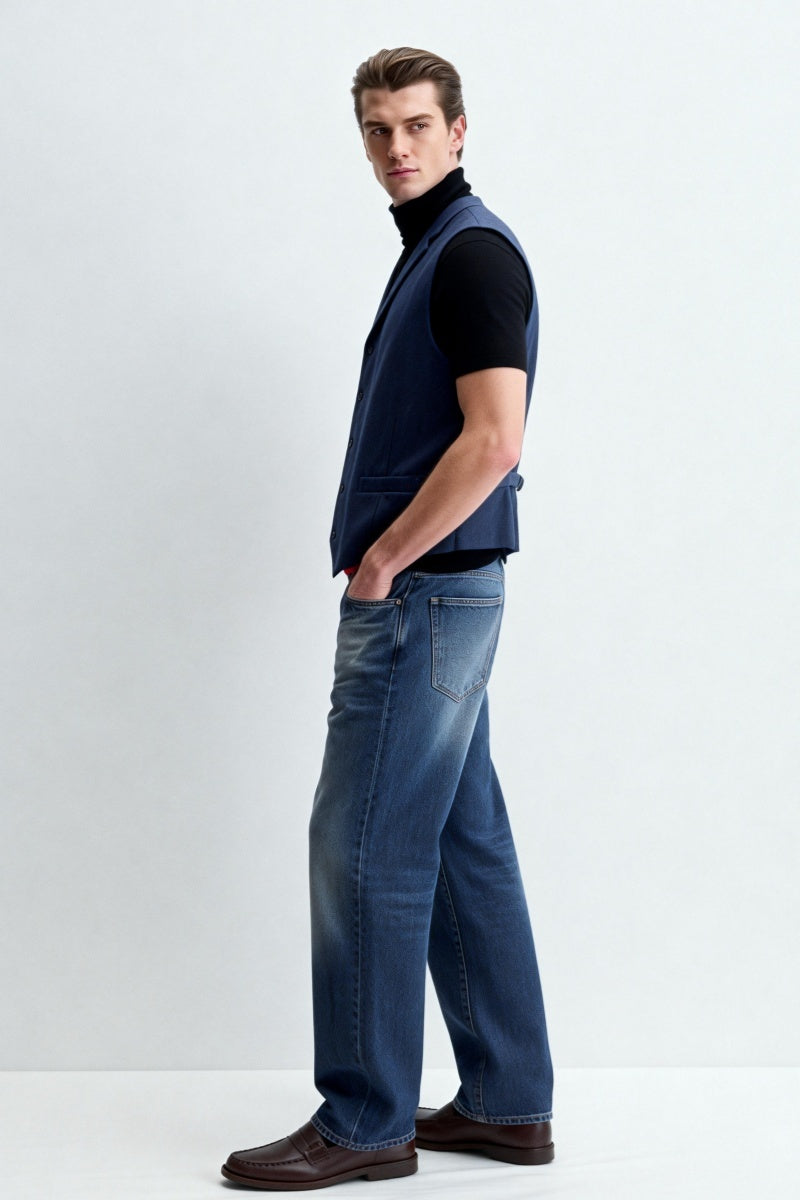 Men's Classic Herringbone Wool Vest|M-02-001 Navy