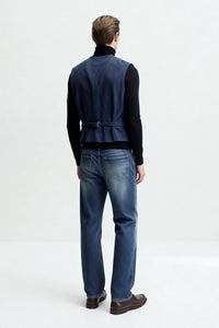 Men's Classic Herringbone Wool Vest|M-02-001 Navy