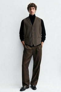 Chaleco clásico de lana de espiga para hombre | M-02-001 Chocolate oscuro