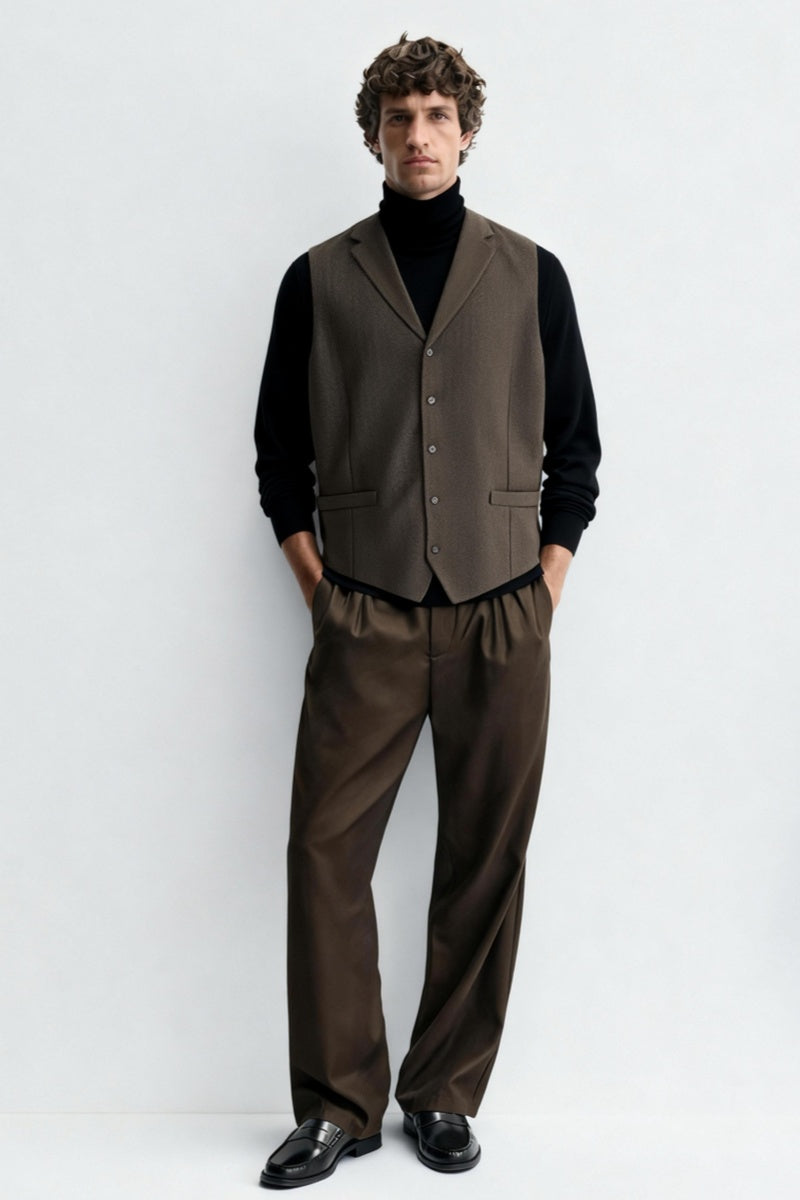 Chaleco clásico de lana de espiga para hombre | M-02-001 Chocolate oscuro