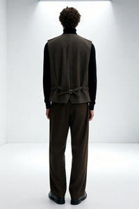 Chaleco clásico de lana de espiga para hombre | M-02-001 Chocolate oscuro