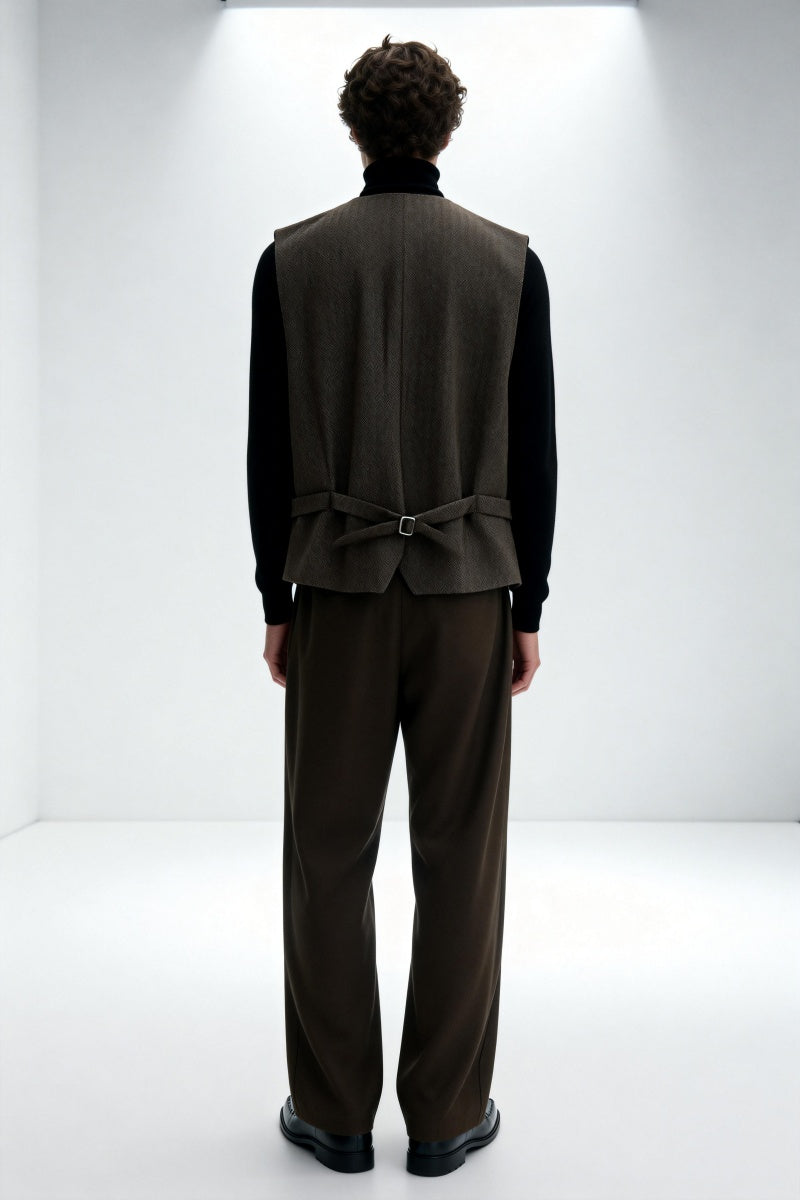 Chaleco clásico de lana de espiga para hombre | M-02-001 Chocolate oscuro