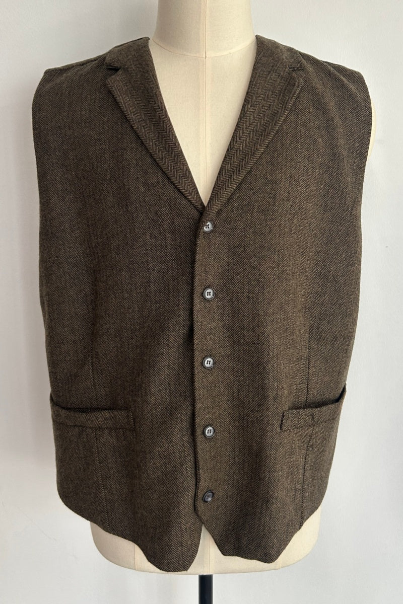 Chaleco clásico de lana de espiga para hombre | M-02-001 Chocolate oscuro