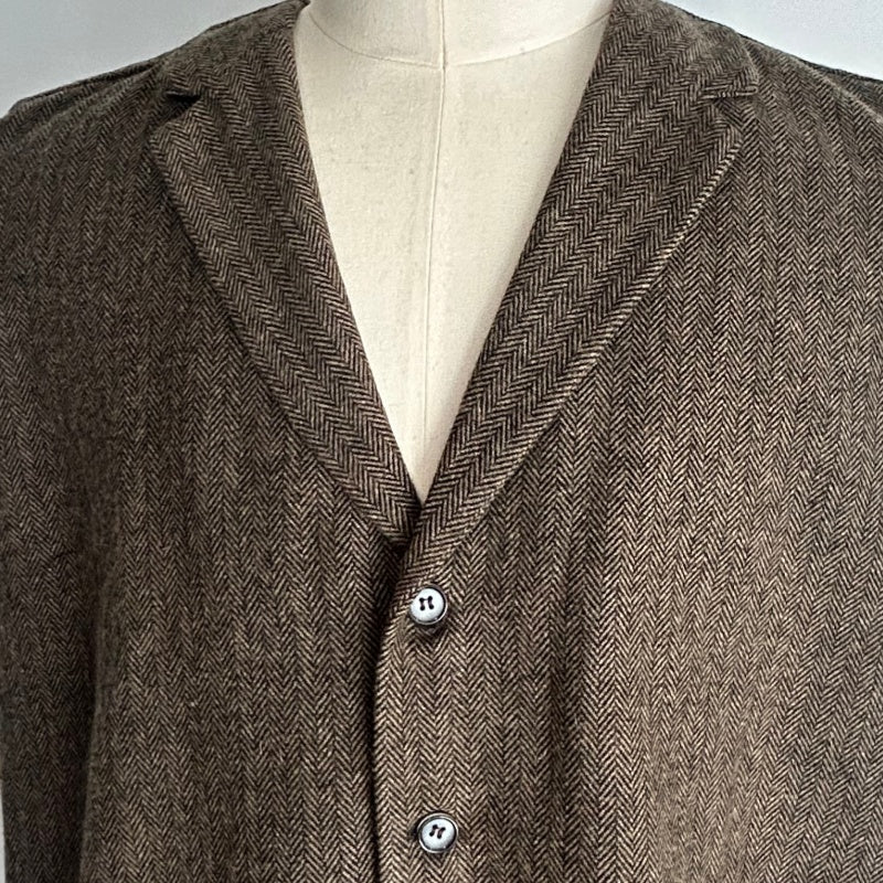 Chaleco clásico de lana de espiga para hombre | M-02-001 Chocolate oscuro