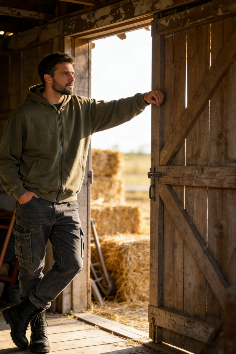 Unisex Vintage Look Garment Washed Full Zip Sweatshirt｜Hip Welted Pockets M-07-022-300Army