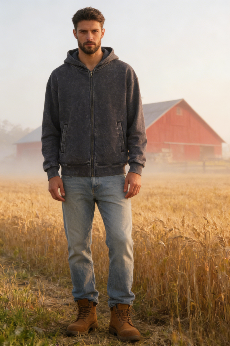 Unisex Vintage Look Garment Washed Full Zip Sweatshirt｜Hip Welted Pockets M-07-022-480 Navy