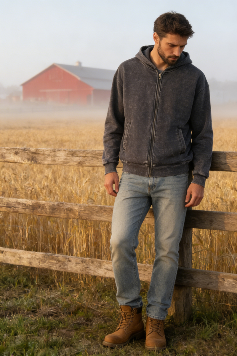 Unisex Vintage Look Garment Washed Full Zip Sweatshirt｜Hip Welted Pockets M-07-022-480 Navy