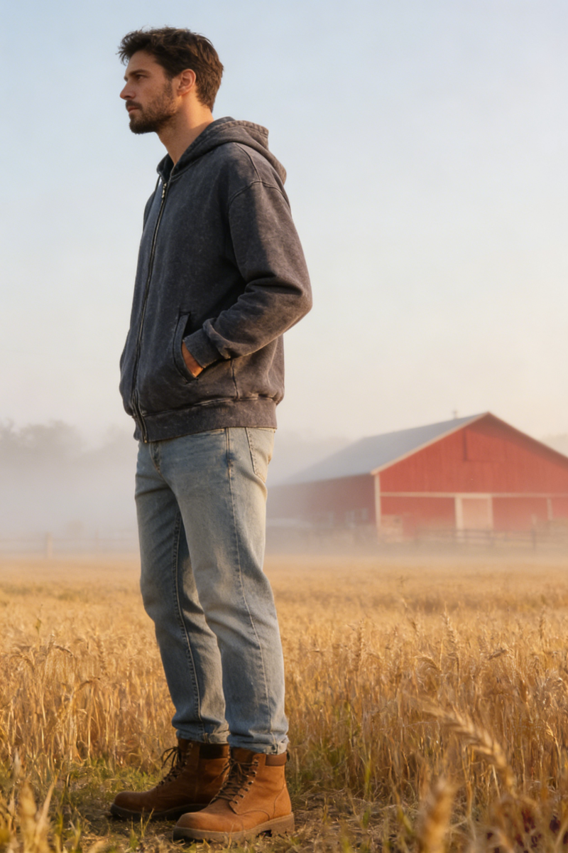 Unisex Vintage Look Garment Washed Full Zip Sweatshirt｜Hip Welted Pockets M-07-022-480 Navy