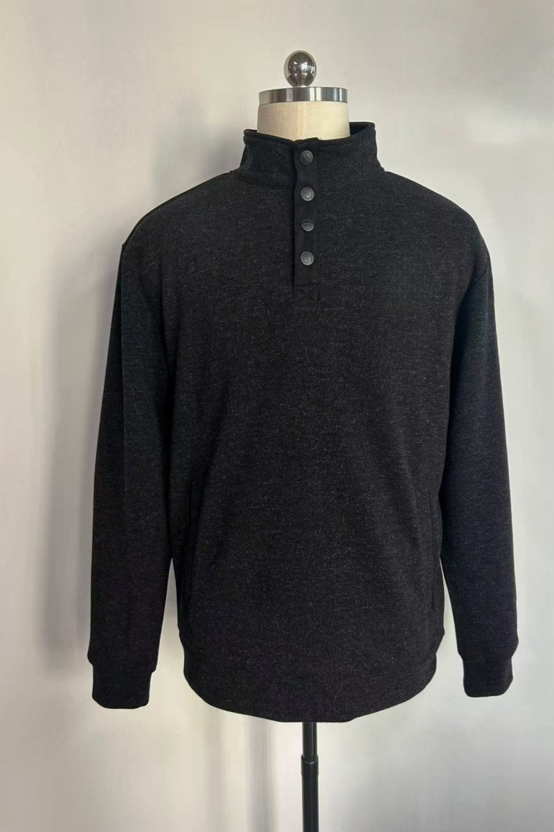 Men's quarter-button mid-collar shirt M-10-001 Black,Dark Choc