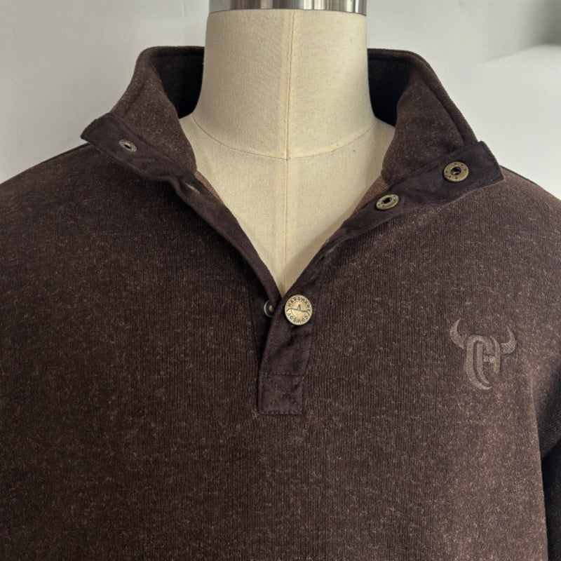 Men's quarter-button mid-collar shirt M-10-001 Black,Dark Choc