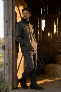 Men’s 1/4 Zip Fleece Pullover – 300GSM Speckle Polyester, Stand Collar,Hip Pockets-M-10-002-Heather Black