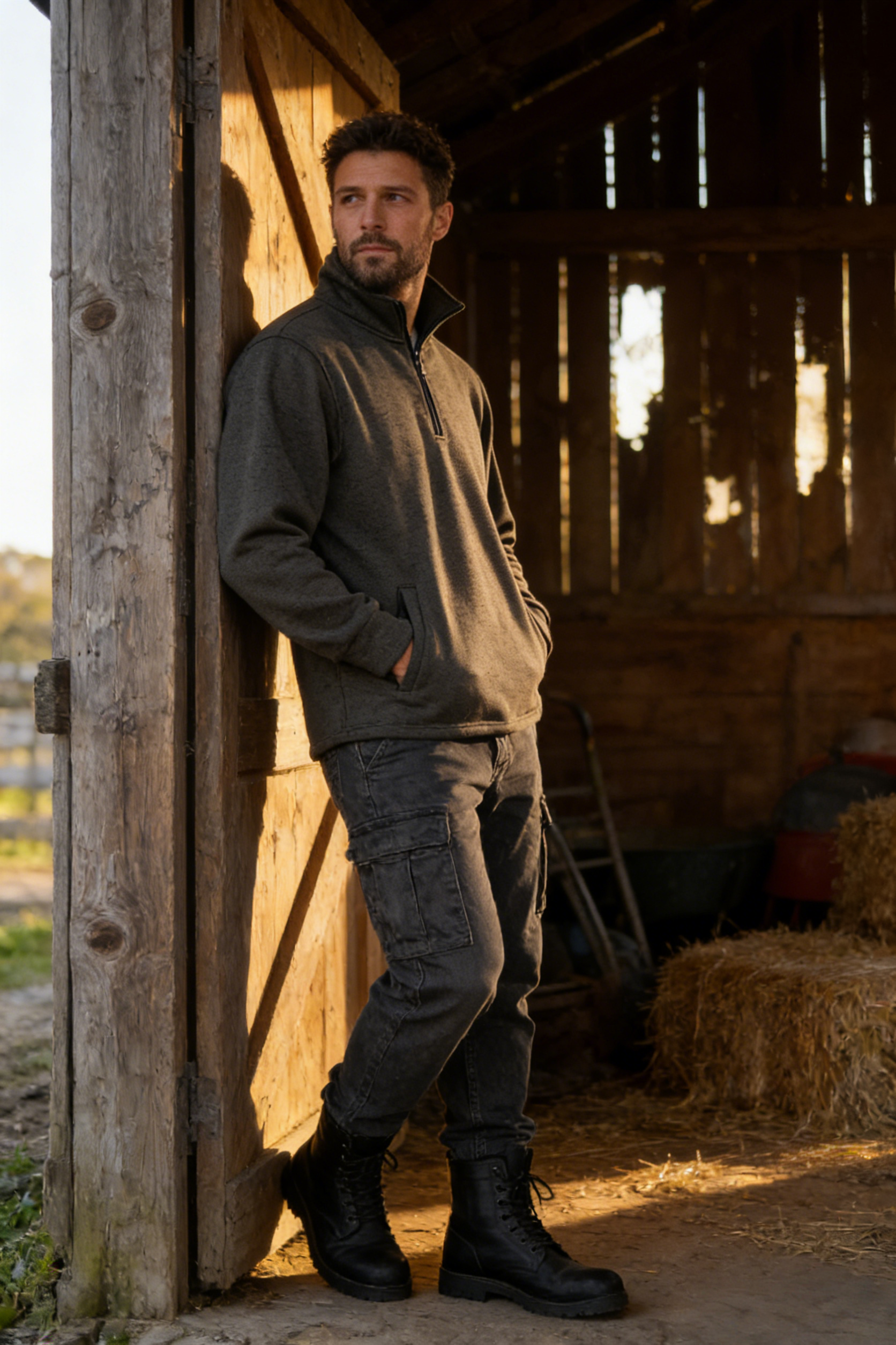 Men’s 1/4 Zip Fleece Pullover – 300GSM Speckle Polyester, Stand Collar,Hip Pockets-M-10-002-Heather Black