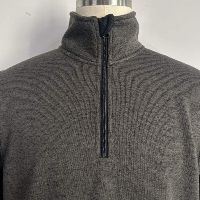Men’s 1/4 Zip Fleece Pullover – 300GSM Speckle Polyester, Stand Collar,Hip Pockets-M-10-002-Heather Black