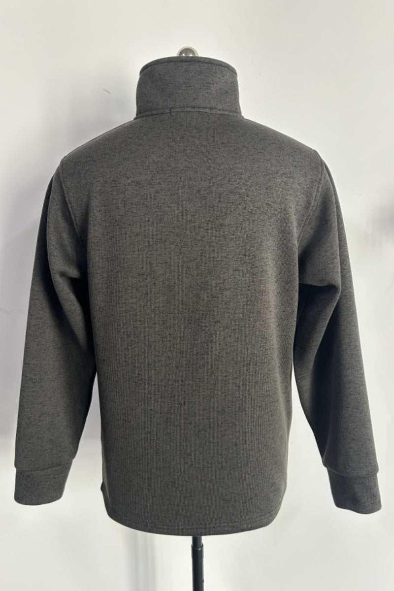 Men’s 1/4 Zip Fleece Pullover – 300GSM Speckle Polyester, Stand Collar,Hip Pockets-M-10-002-Heather Black