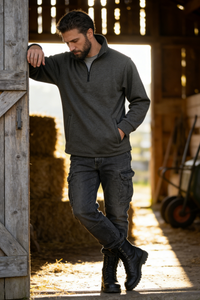 Men’s 1/4 Zip Fleece Pullover – 300GSM Speckle Polyester, Stand Collar,Hip Pockets-M-10-002-Heather Black